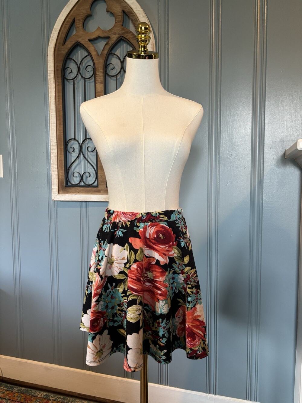 Fifth Harmony Rave Y2K Floral Knit Stretch Short A-Line Mini Skirt M Pull On